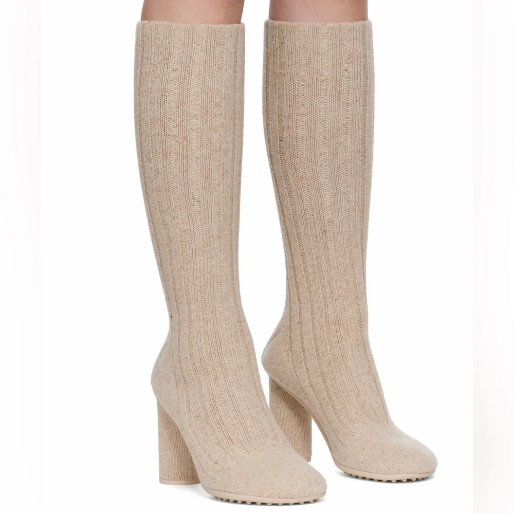 Bottega Veneta Beige Ribbed Knit Sock Boots Size EU 40 / US 10 Women